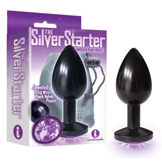 The Silver Starter - Anodised Black 7.1 cm (2.8'') Butt Plug with Violet Round Jewel Icon Brands