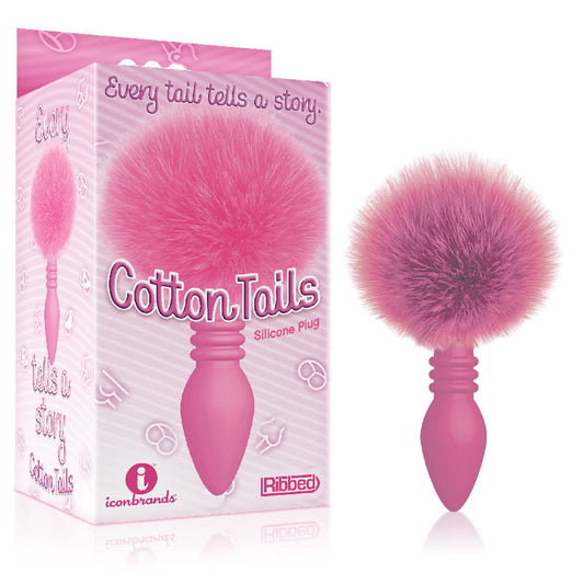 The 9's Cottontails, Ribbed Pink - Pink Butt Plug with Bunny Tail Pink - Club X