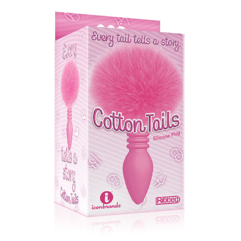 The 9's Cottontails, Ribbed Pink - Pink Butt Plug with Bunny Tail Icon Brands
