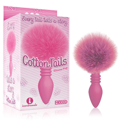 The 9's Cottontails, Ribbed Pink - Pink Butt Plug with Bunny Tail Icon Brands