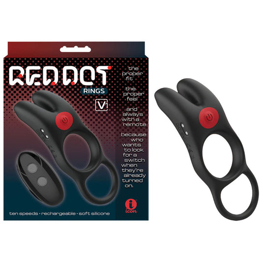 Red Dot Rings - V1 - Black USB Rechargeable Vibrating Cock Ring with Remote Black - Club X