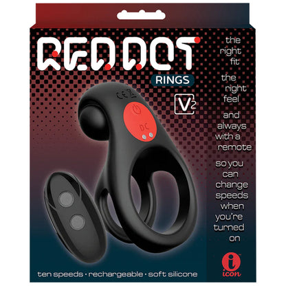 Red Dot Rings - V2 - Black USB Rechargeable Vibrating Cock & Ball Ring with Remote Icon Brands