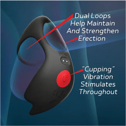 Red Dot Rings - V3 - Black USB Rechargeable Vibrating Cock & Ball Ring with Remote Icon Brands