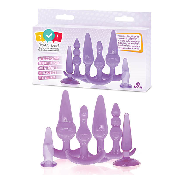 Try-Curious Anal Plug Kit - Purple Anal Kit - Set of 6 Icon Brands