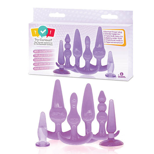 Try-Curious Anal Plug Kit - Purple Anal Kit - Set of 6 Icon Brands