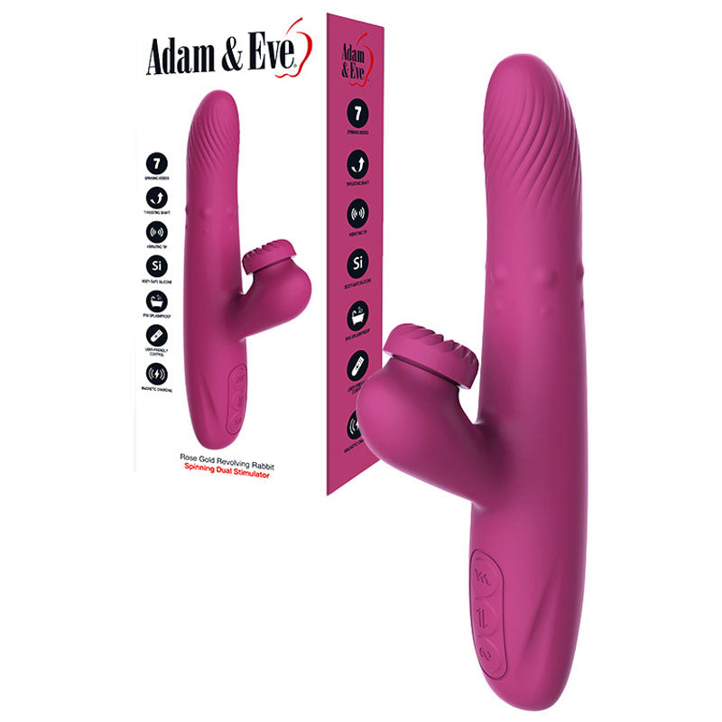Adam & Eve ROSE GOLD REVOLVING RABBIT - Purple 22.5 cm USB Rechargeable Spinning & Thrusting Rabbit Vibrator Adam & Eve