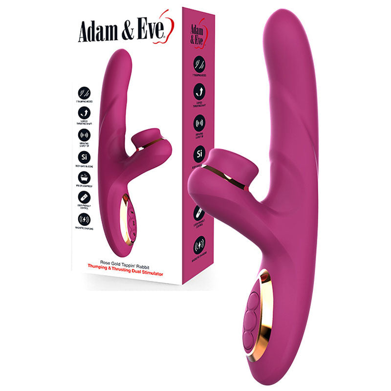 Adam & Eve ROSE GOLD TAPPIN RABBIT - Purple 22.5 cm USB Rechargeable Tapping & Thrusting Rabbit Vibrator Adam & Eve