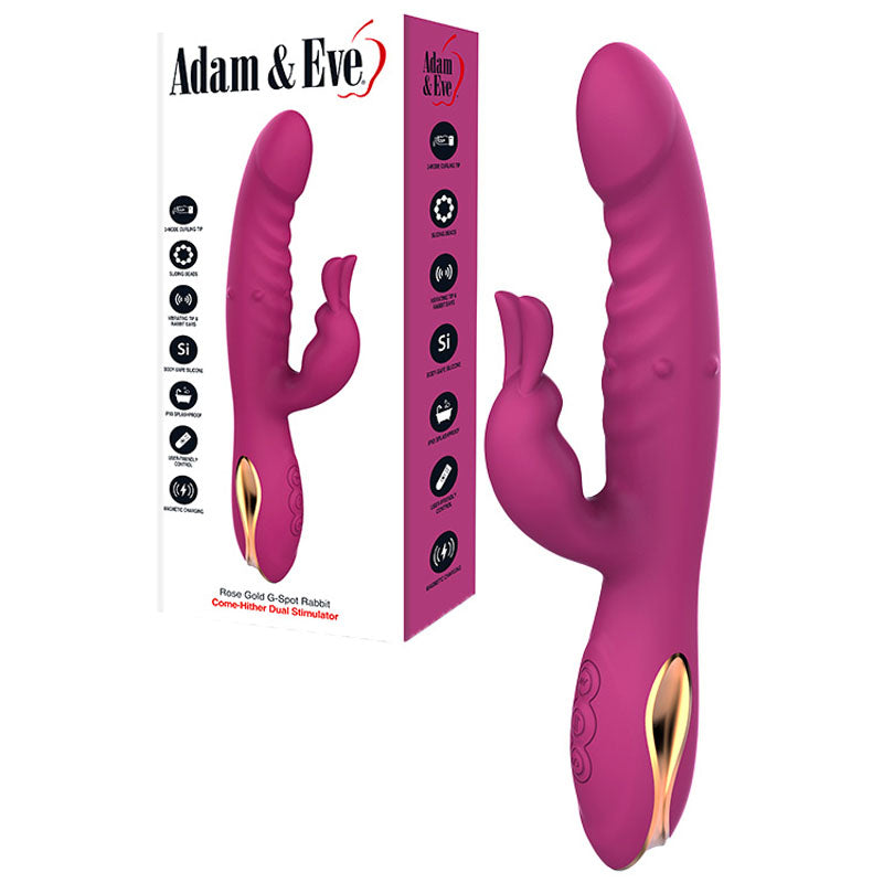 Adam & Eve ROSE GOLD G-SPOT RABBIT - Purple 22.5 cm USB Rechargeable Rabbit Vibrator with Flicking Tip Adam & Eve