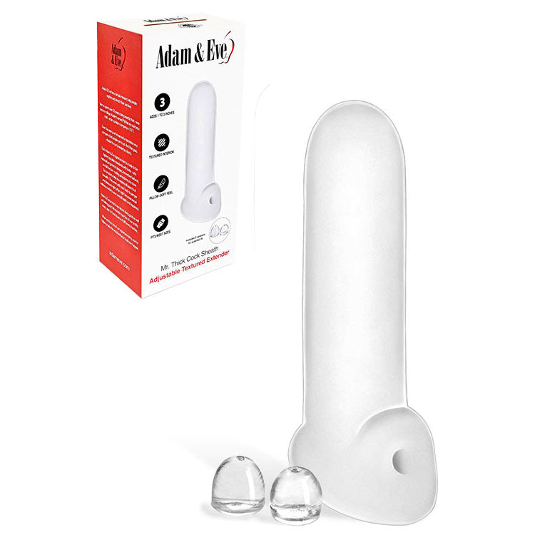 Adam & Eve MR THICK COCK SHEATH - Clear Penis Extension Sleeve with Adjustable Length Spacers Adam & Eve