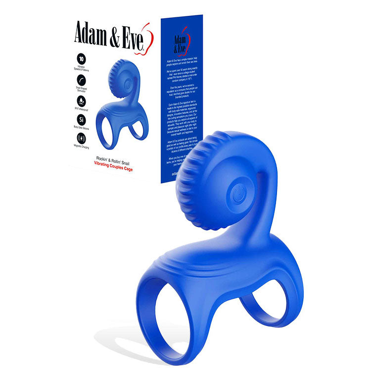 Adam & Eve ROCKIN & ROLLIN SNAIL - Blue USB Rechargeable Vibrating Couples Cage Adam & Eve