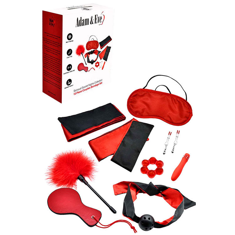 Adam & Eve SENSUAL SCARLET NIGHTS - Black/Red Couples Bondage Kit - Set of 10 Pieces Adam & Eve