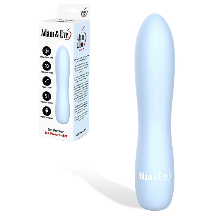 Adam & Eve THE RUMBLER - Light Blue USB Rechargeable Extra Strong Bullet Adam & Eve