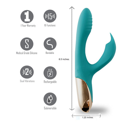 Maia Skyler - Green 21.6 cm USB Rechargeable Bendable Rabbit Vibrator Maia Toys