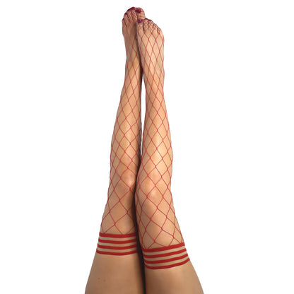 Kixies CLAUDIA Large Diamond Red Fishnet Thigh Highs - Red - Size A Red / 60 - Club X