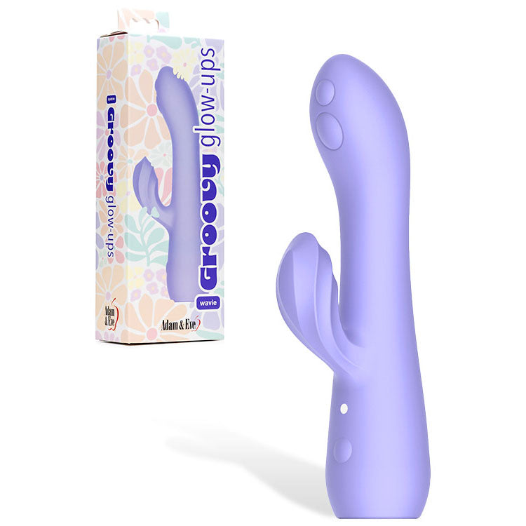 Adam & Eve GROOVY GLOW-UPS Wavie - Purple 16.5 cm USB Rechargeable Rabbit Vibrator Adam & Eve