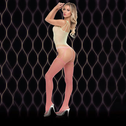 LAPDANCE Pink Mirage Suspender Bodystocking - Cream/Pink - One Size XGEN Products