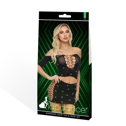 LAPDANCE Diamond Crop Top & Skirt Set - OS - Black with Glow in Dark Pattern - One Size XGEN Products