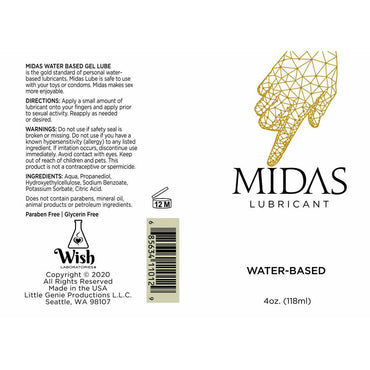 Midas Water Based Lube - Water Based Lubricant - 118 ml Bottle Little Genie