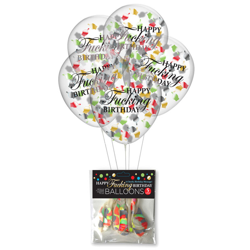 Happy Fucking Birthday Confetti Balloons - Party Balloons - Set of 5 Little Genie