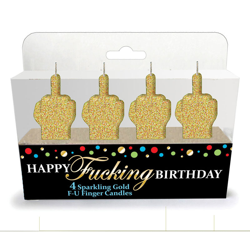 Happy Fucking Birthday FU Candle Set - Novelty Party Candles - Set of 4 Gold - Club X