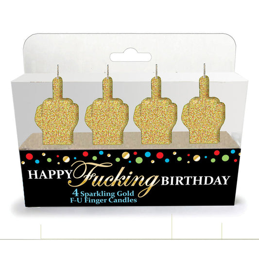Happy Fucking Birthday FU Candle Set - Novelty Party Candles - Set of 4 Gold - Club X