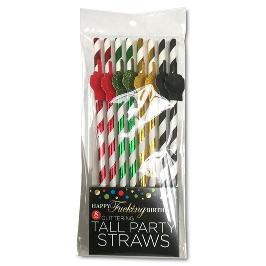 Happy Fucking Birthday Tall Party Straws - Party Straws - 8 Pack Little Genie