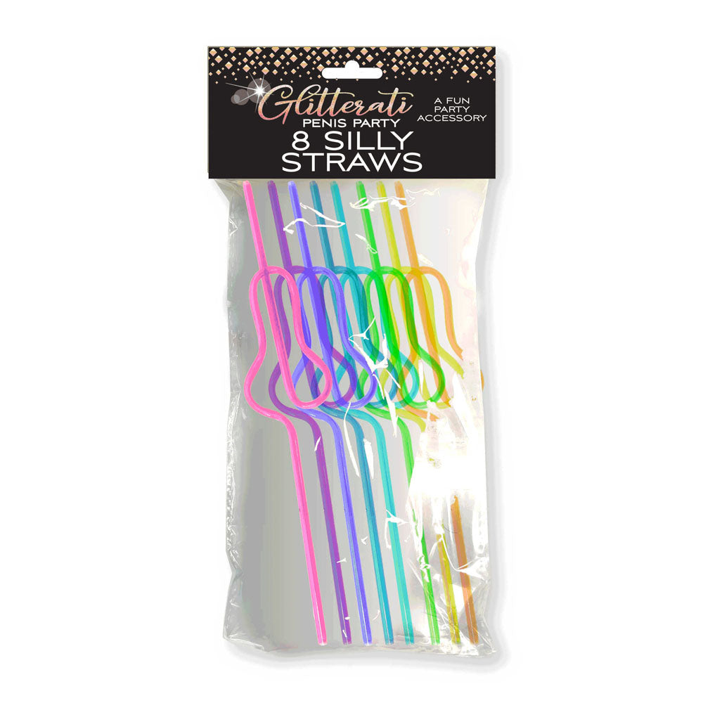 Glitterati Penis Silly Straws - Coloured Hen's Party Straws - 8 Pack Little Genie