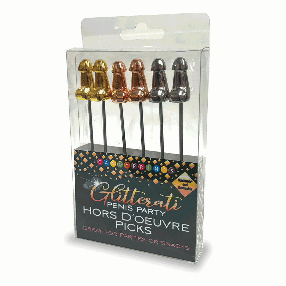 Glitterati Hors d'Oeuvre Picks - 6 Pack - Stainless Steel 18 cm Food Picks - Set of 6 Little Genie