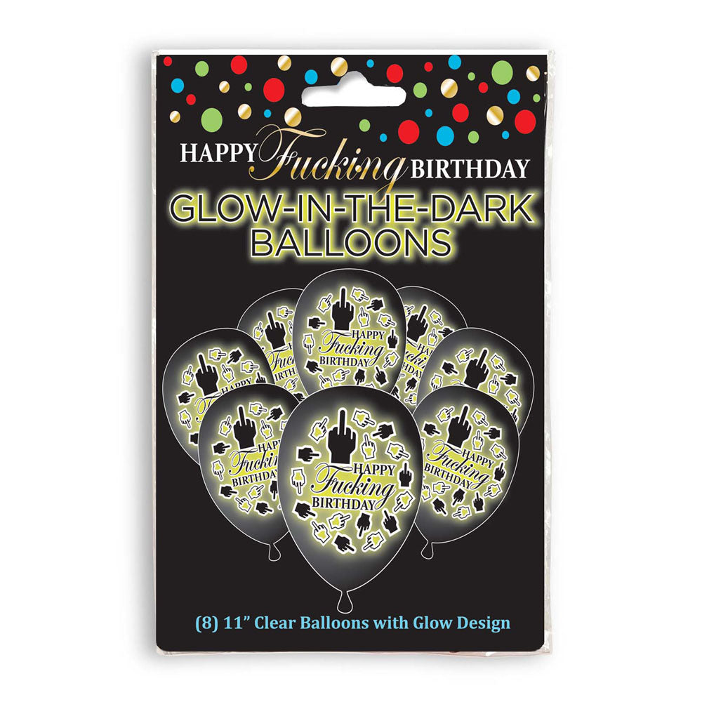 Happy Fucking Birthday Glow In The Dark Balloons - Novelty Birthday Balloons - 8 Pack Little Genie