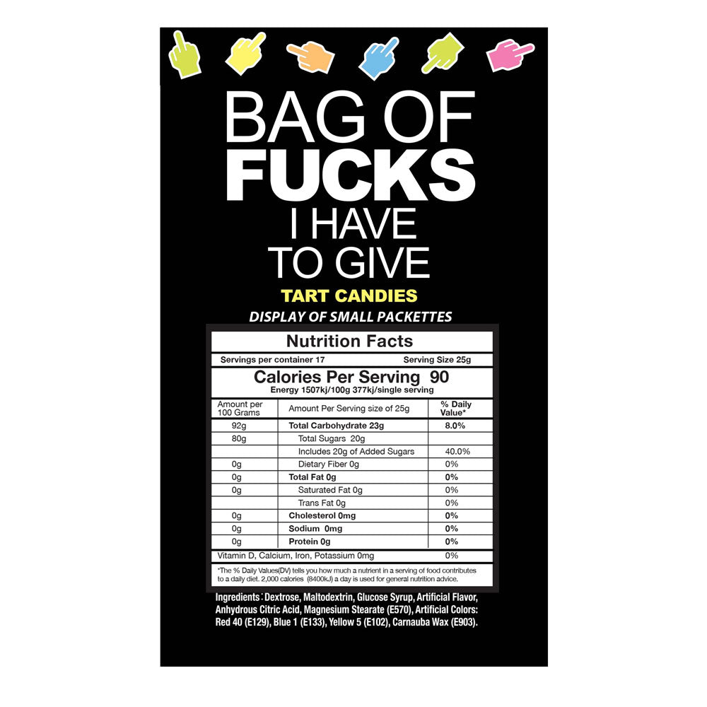 Bag Of Fucks I Have To Give - Display - Fruit Flavoured Lollies - Counter Display of 100 Mini Packs Little Genie
