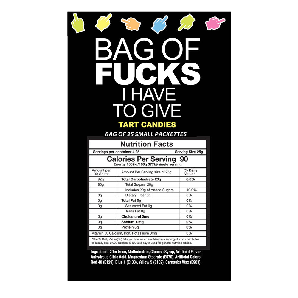 Bag Of Fucks I Have To Give - Bag of 25 - Fruit Flavoured Lollies - Bag of 25 Mini Packs Little Genie