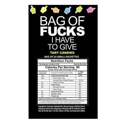 Bag Of Fucks I Have To Give - Bag of 25 - Fruit Flavoured Lollies - Bag of 25 Mini Packs Little Genie