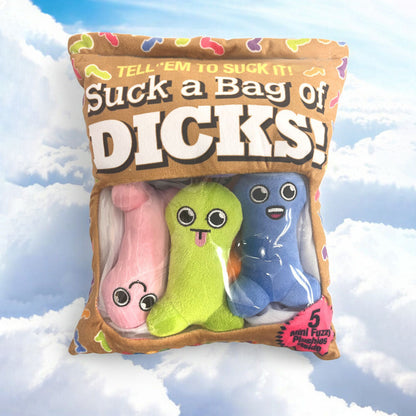 Suck A Bag Of Dicks Plushy Pillows - Mini Fuzzy Dicky Plushy Pillows - Set of 5 Little Genie