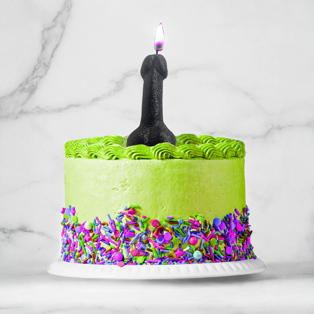 Glitterati Black Glitter Penis Candle - Black 10 cm Penis Party Candle Little Genie