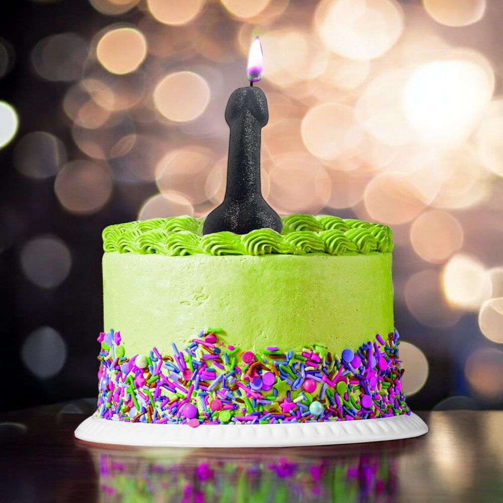 Glitterati Black Glitter Penis Candle - Black 10 cm Penis Party Candle Little Genie
