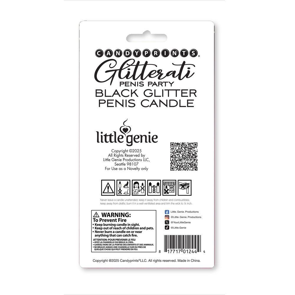 Glitterati Black Glitter Penis Candle - Black 10 cm Penis Party Candle Little Genie
