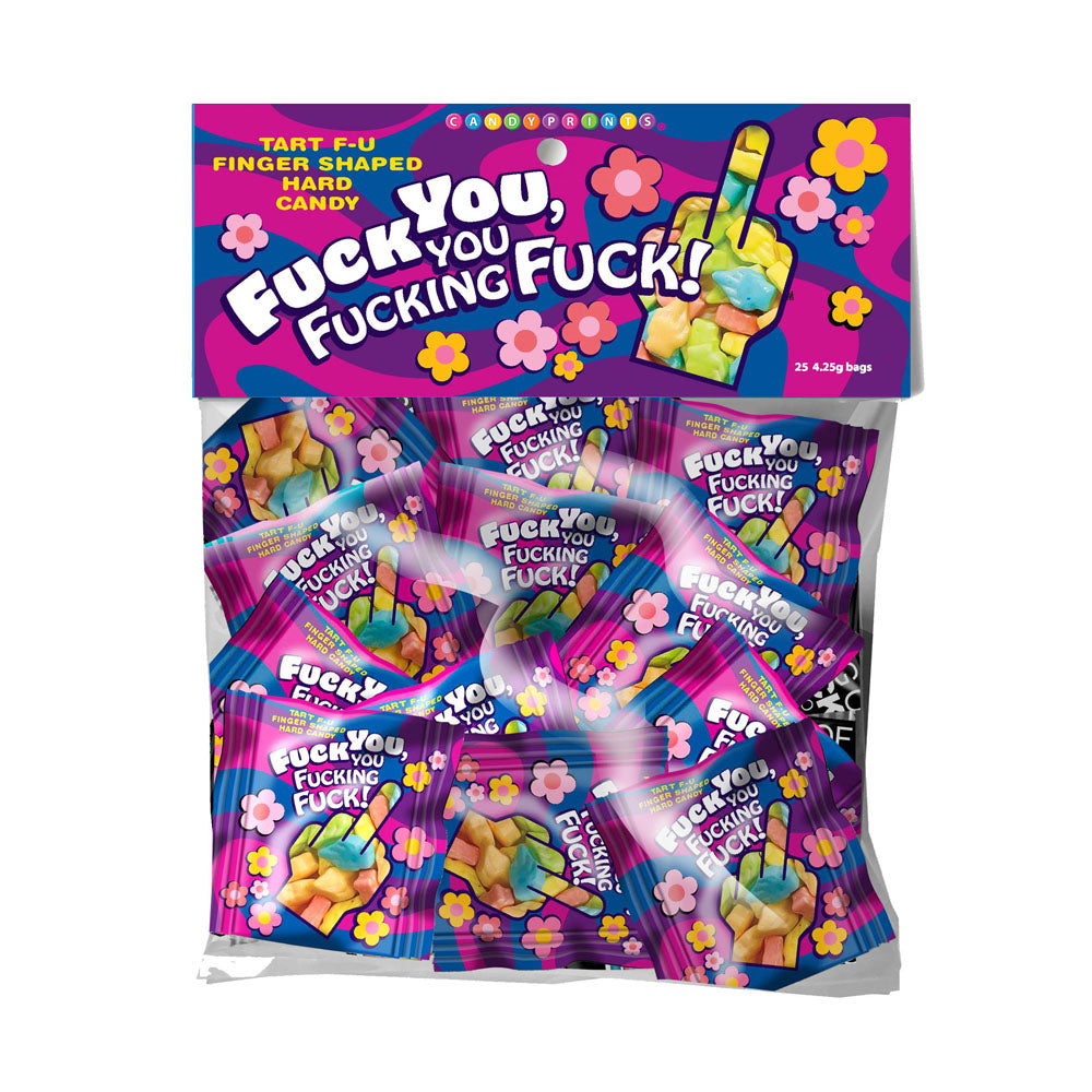 F**K YOU, YOU F**KING F**K! - Bag of 25 - Middle Finger Lollies - Bulk Bag of 25 Party Packs Little Genie