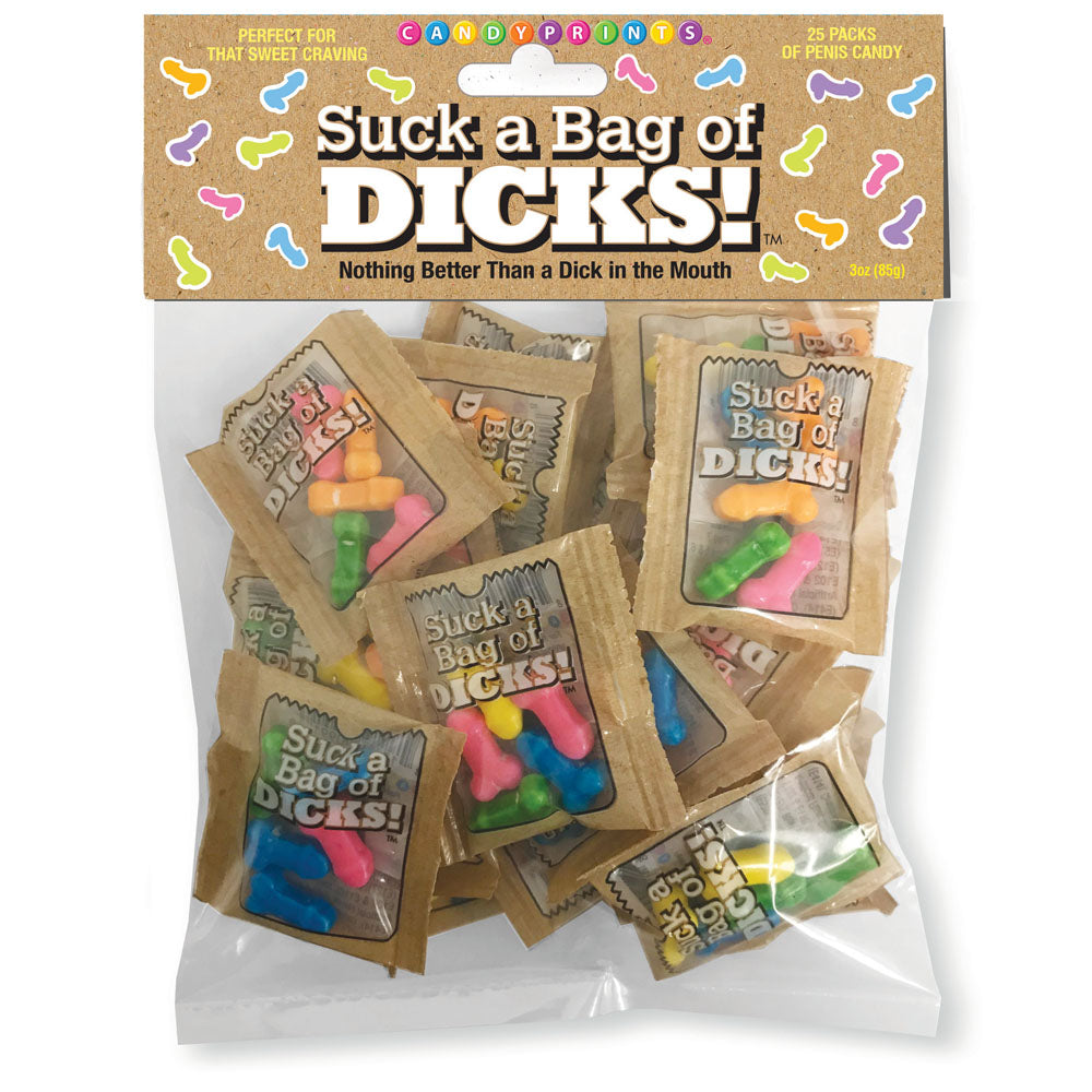 Suck a Bag of Dicks! Bag of 25 - Pecker Lollies - Bulk Bag of 25 Party Packs Little Genie