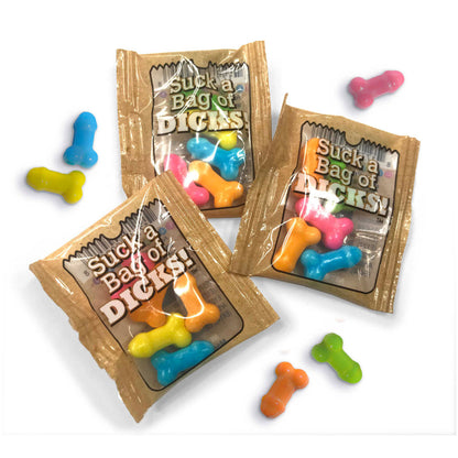 Suck A Bag Of Dicks Counter Display - Fruit Flavoured Lollies - Counter Display of 100 Party Packs Little Genie