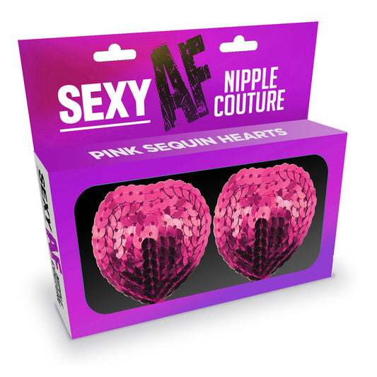 Sexy AF - Nipple Couture Pink Hearts - Pink Sequin Reuseable Nipple Pasties Pink - Club X