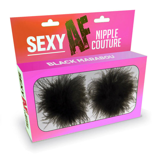 Sexy AF - Nipple Couture Black Marabou - Black Marabou Reuseable Nipple Pasties Black - Club X