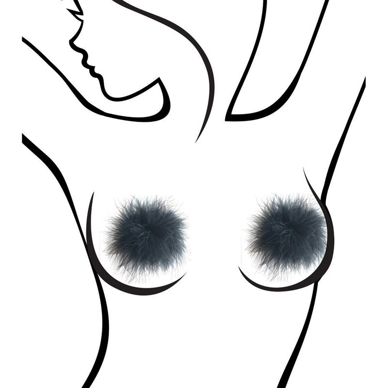 Sexy AF - Nipple Couture Black Marabou - Black Marabou Reuseable Nipple Pasties Little Genie
