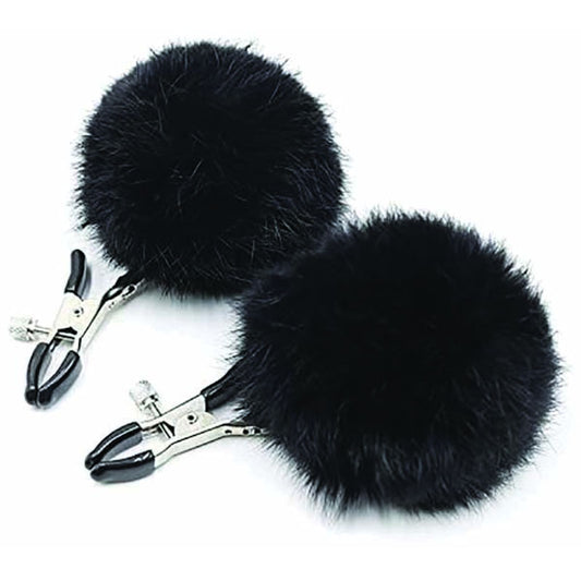 Sexy AF - Clamp Couture Black Puff Balls - Black Puff Balls Nipple Clamps Black - Club X