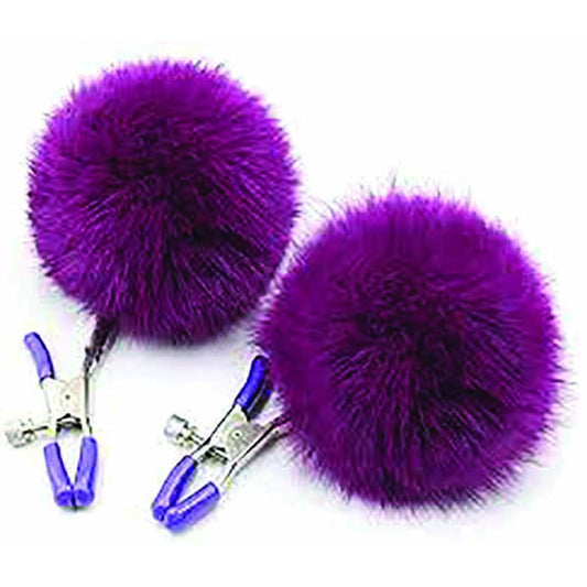 Sexy AF - Clamp Couture Purple Puff Balls - Purple Puff Balls Nipple Clamps Purple - Club X