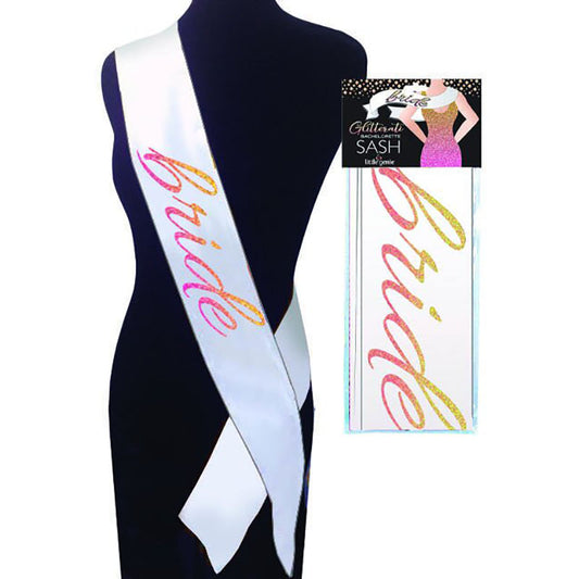 Glitterati - Bride Sash - Hens Party Novelty Sash White - Club X