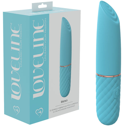 LOVELINE Beso - Blue - Blue 10.6 cm USB Rechargeable Mini Lipstick Vibrator Blue - Club X