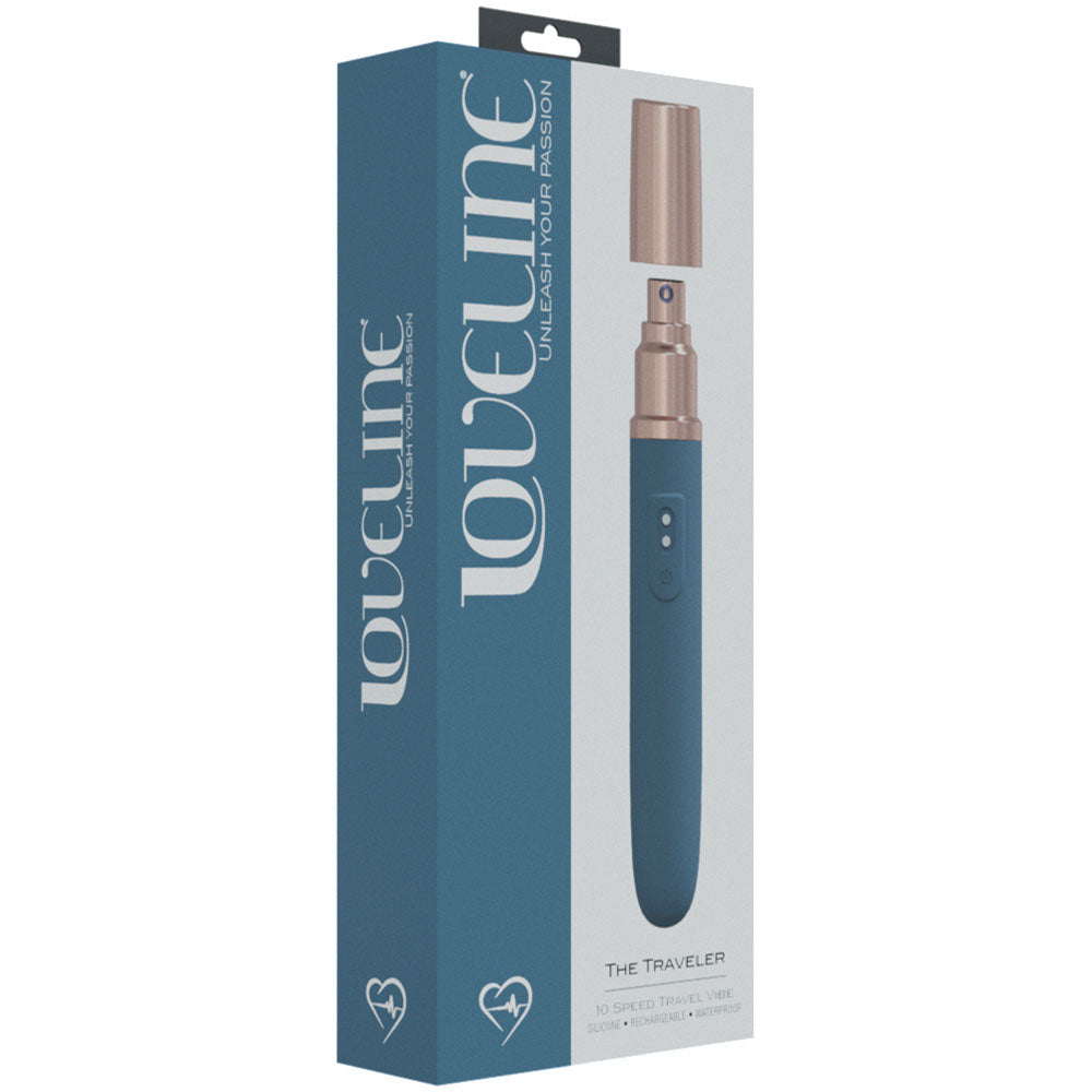 LOVELINE The Traveler - Blue - Blue 17.6 cm USB Rechargeable Vibrator with Lube Applicator Shots Toys