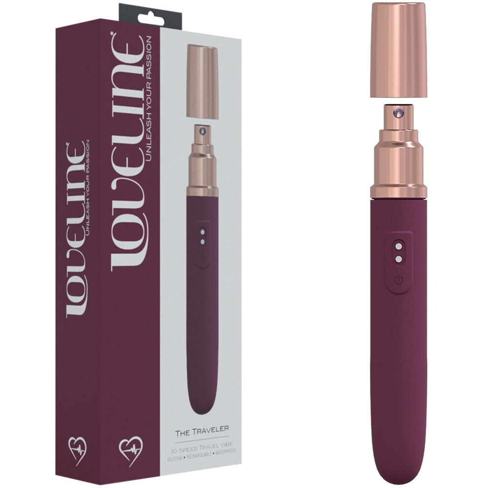 LOVELINE The Traveler - Burgundy - Burgundy 17.6 cm USB Rechargeable Vibrator with Lube Applicator Shots Toys
