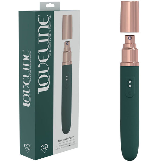 LOVELINE The Traveler - Green - Green 17.6 cm USB Rechargeable Vibrator with Lube Applicator Shots Toys