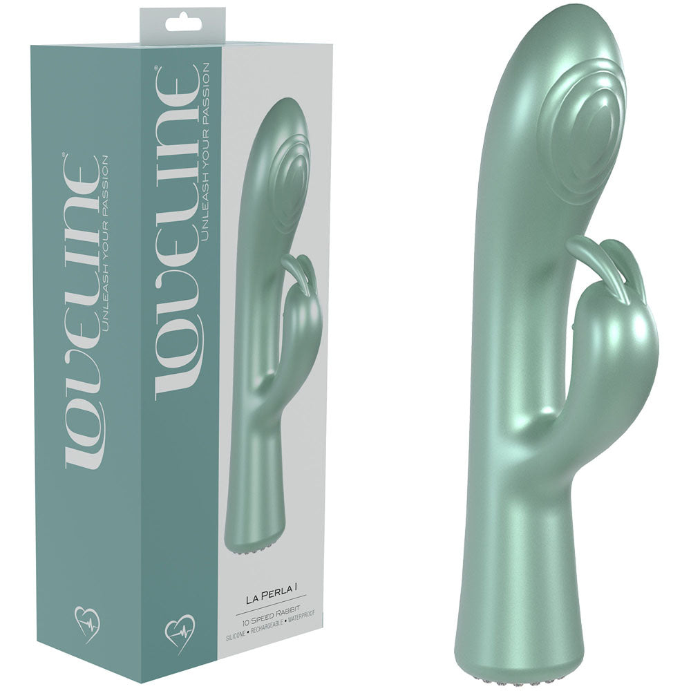 LOVELINE La Perla I - Green - Pearlescent Green 19.2 cm USB Rechargeable Rabbit Vibrator Shots Toys